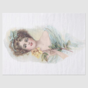 Papier Mousseline Femme vintage Rose jaune Valentine Découpage Telle
