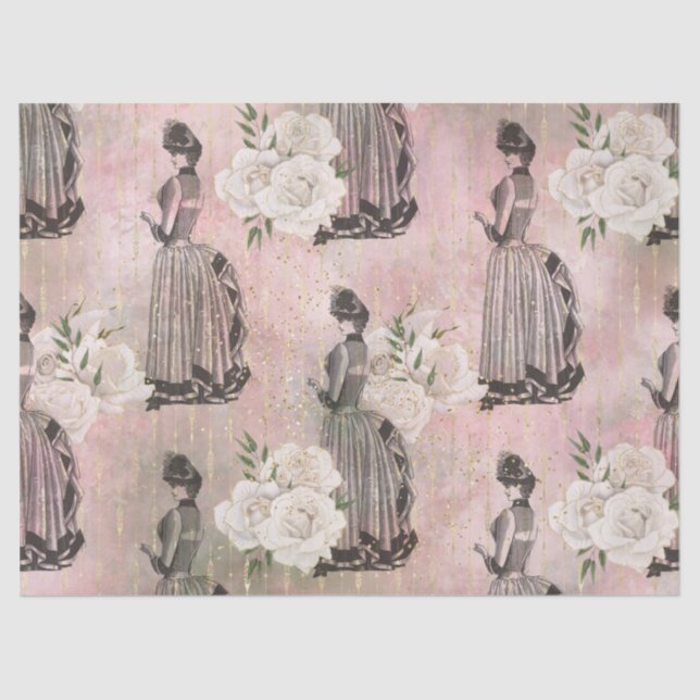 Papier Mousseline Femmes et Roses victoriens sur la page découpage r (Recto)