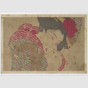 Papier Mousseline Femmes japonaises Avec Chat Blanc Ukiyo Style Art