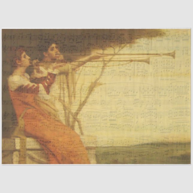 Papier Mousseline Femmes jouant de trompettes papier de tissu musica (Recto)