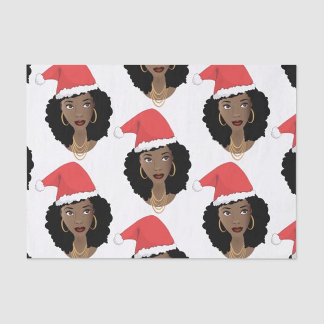 Papier Mousseline Femmes noires, chapeaux de Noël rouges (Recto)