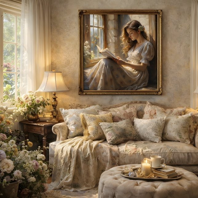 Papier Mousseline Fenêtre du chalet Reverie Lecture romantique Décou (Cottage Window Reverie Romantic Reading Decoupage Tissue Paper)