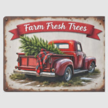 Ferme Arbres frais Vintage Camion rouge Tissu de v