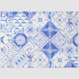 Papier Mousseline Ferme Bleu Blanc Carrelage Diamant Bois Découpage