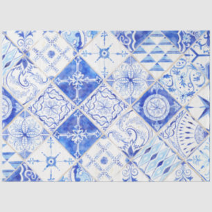 Papier Mousseline Ferme Bleu Carrelage Diamant Blanc Bois Découpage