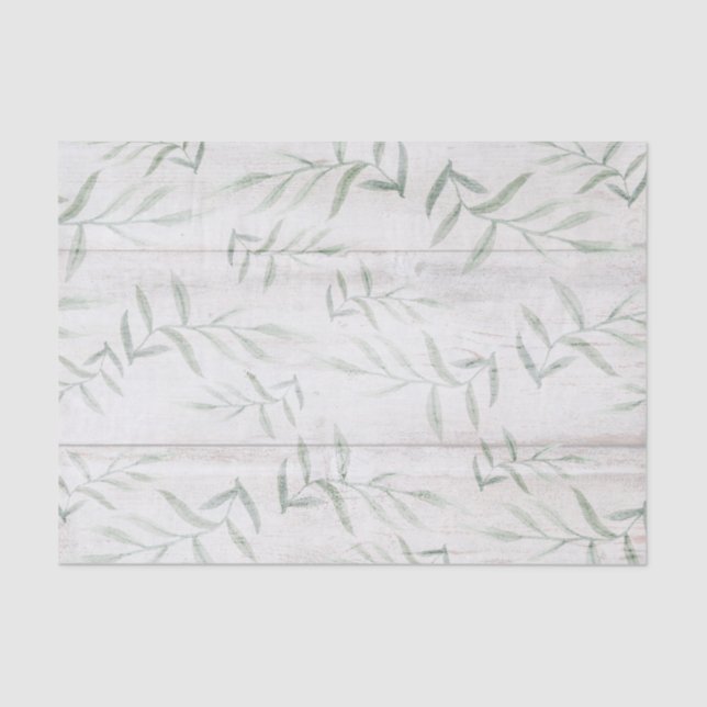 Papier Mousseline Ferme botanique blanc bois rustique feuilles (Recto)