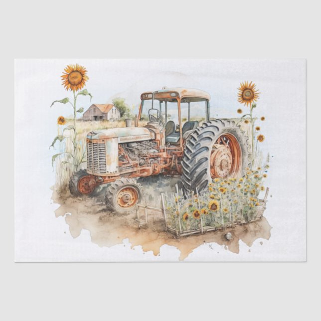 Papier Mousseline Ferme de tracteurs tournesol (Recto)