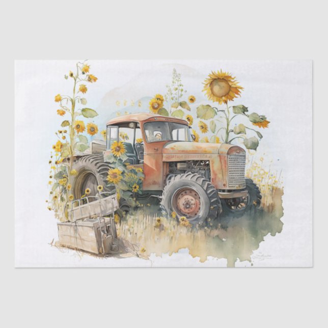 Papier Mousseline Ferme de tracteurs tournesol (Recto)