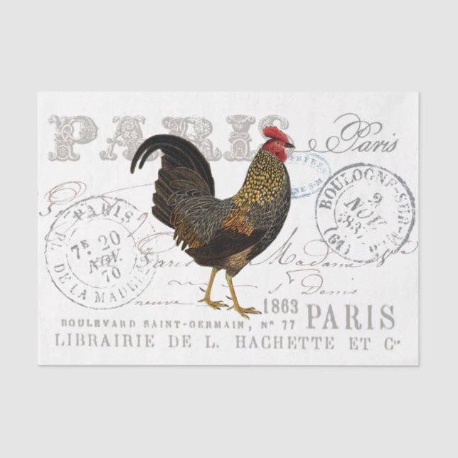 Papier Mousseline Ferme d'Oiseaux de Rooster French Script Decoupage (Recto)