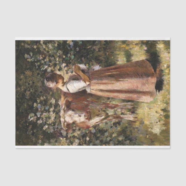 Papier Mousseline Ferme Fille Avec Vache Romantique Farmhouse Scène (Recto)