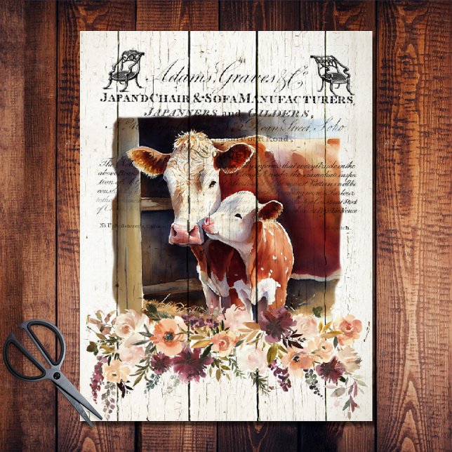 Papier Mousseline Ferme Fleurs Vaches Hereford (Créateur téléchargé)
