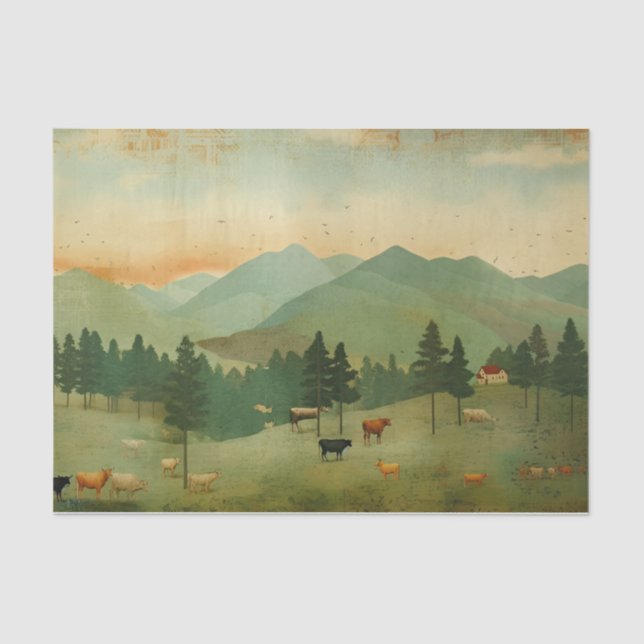 Papier Mousseline Ferme vache Decoupage vintage  (Recto)