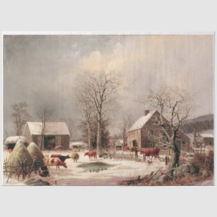 Papier Mousseline Ferme vintage dans la peinture d'hiver Découpage