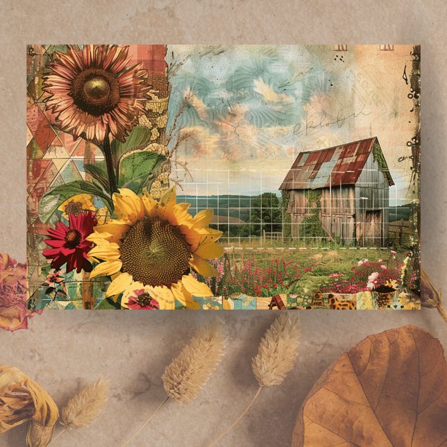 Papier Mousseline Ferme Vintage Tournesol rustique Découpage (Farmhouse Vintage Rustic Sunflower Decoupage Tissue Paper)