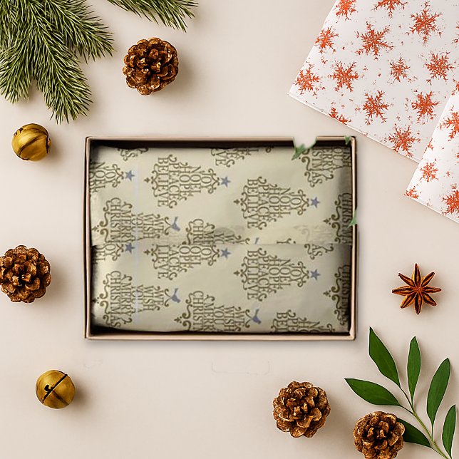 Papier Mousseline Festif Motif de script de crème (Créateur téléchargé)