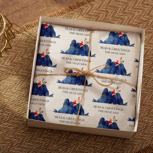 Papier Mousseline Festif Sea Lions Seas n Salutations Aquarelle (Créateur téléchargé)