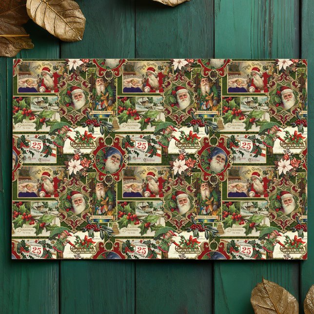Papier Mousseline Festif Vintage Noël Ephémère Collage-Green (Créateur téléchargé)