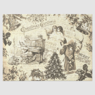 Papier Mousseline Festif Vintage Victorien Noël Père Noël Beige
