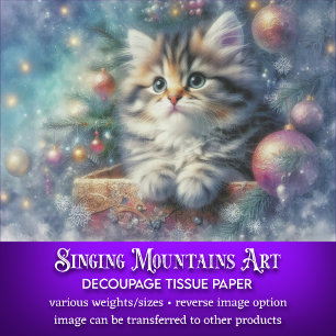 Papier Mousseline Festin Whimsical Christmas Tree Chat Decoupage