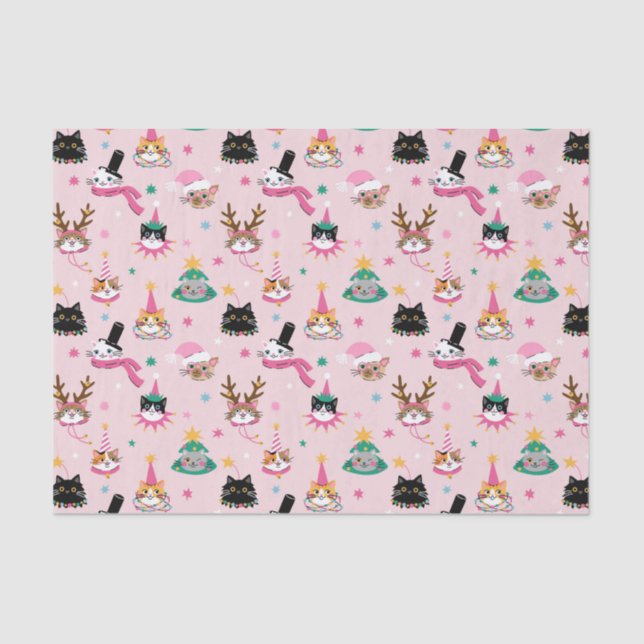 Papier Mousseline Festive Chat Faces en Motif Casquette de vacances (Recto)