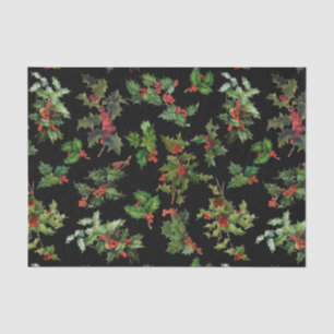 Papier Mousseline Festive Holly Arrière - plan noir