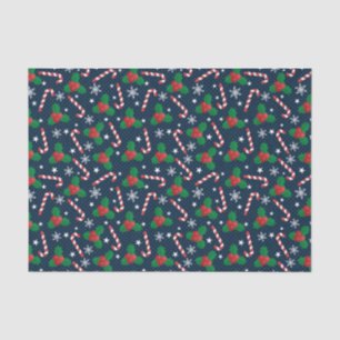 Papier Mousseline Festive Holly Berry & Cane Noël Motif