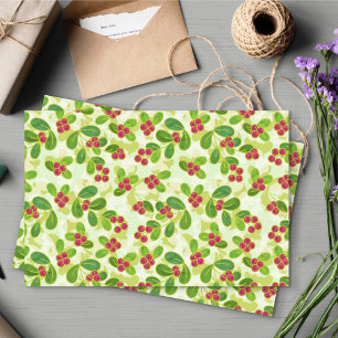 Papier Mousseline Festive Motif de fruits de canneberge, vert