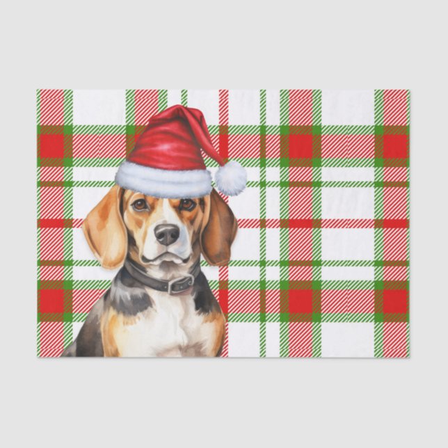 Papier Mousseline Festive Red Green Plaid et chien Beagle Noël (Recto)
