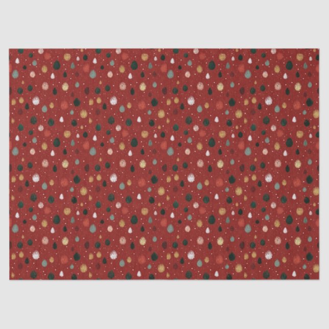 Papier Mousseline Festive Winter Snowflake Pattern in Red & Gold (Recto)
