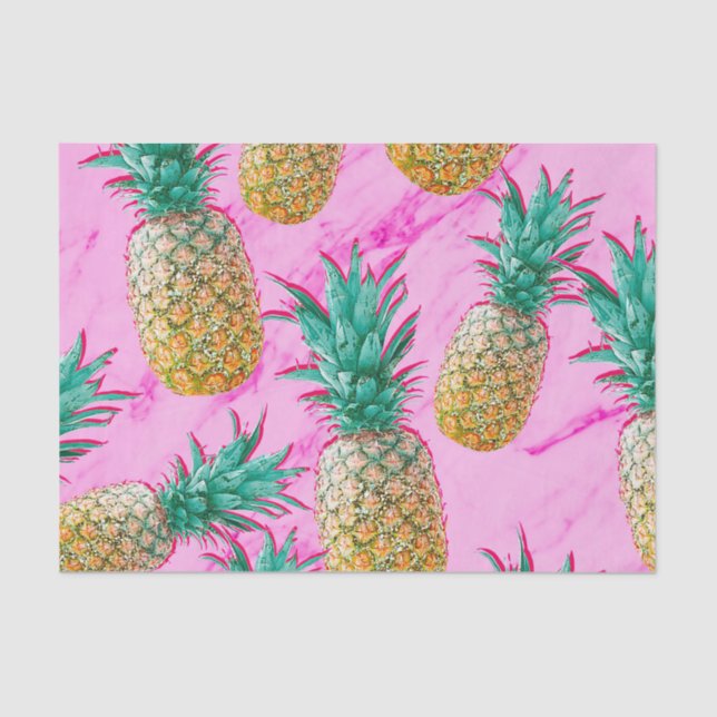Papier Mousseline Fête chic aux ananas tropicaux et marbre rose (Recto)