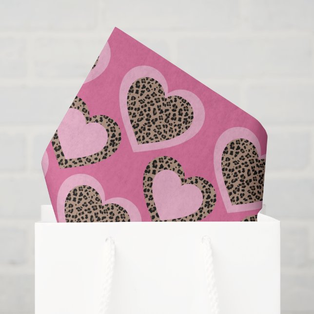Papier Mousseline Fête Cœurs de Léopard Rose (Sac cadeau)