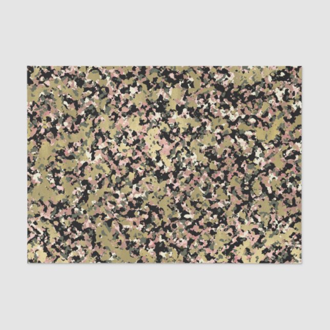 Papier Mousseline Fête d'anniversaire camouflage noir vert rose or (Recto)