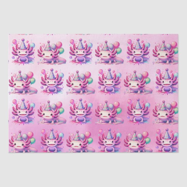 Papier Mousseline Fête d'anniversaire de la fille Axolotl rose et vi (Recto)