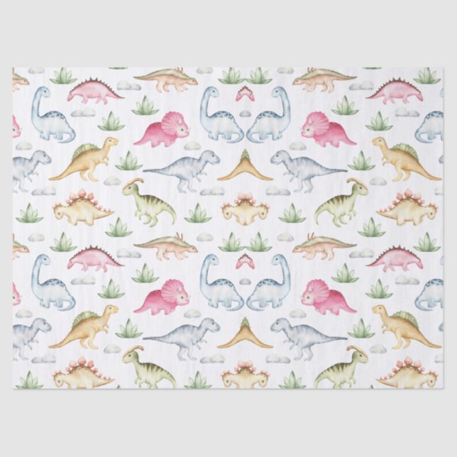Papier Mousseline Fête d'anniversaire Dinosaure Rose, Fête de fille  (Recto)