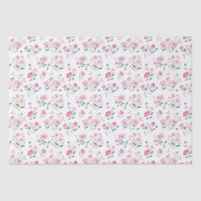Papier Mousseline Fête d'anniversaire florale rose (Recto)