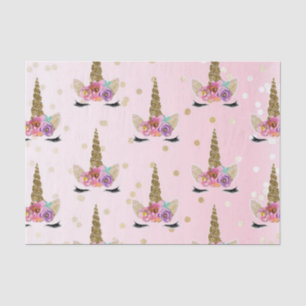 Papier Mousseline Fête d'anniversaire Licorne Fleurie Rose et Or