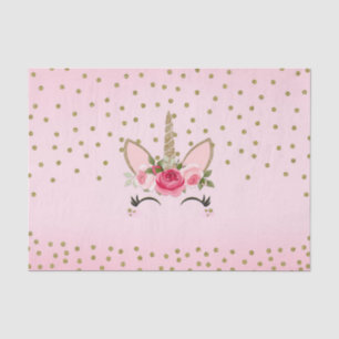 Papier Mousseline Fête d'anniversaire licorne florale rose et paille