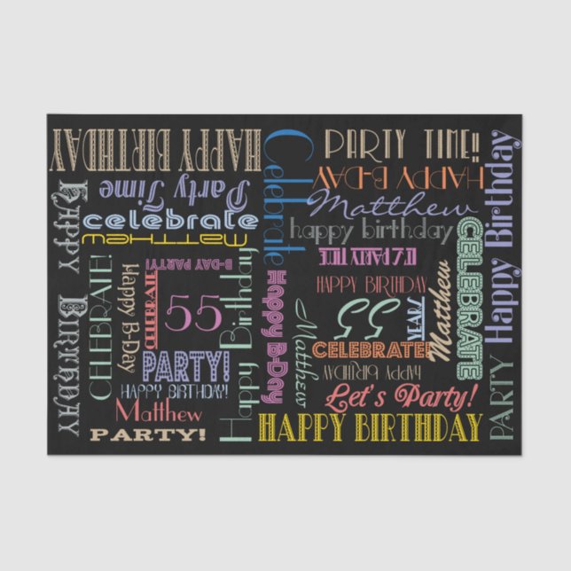 Papier Mousseline Fête d'anniversaire ! NOM et âge de la fontographi (Recto)