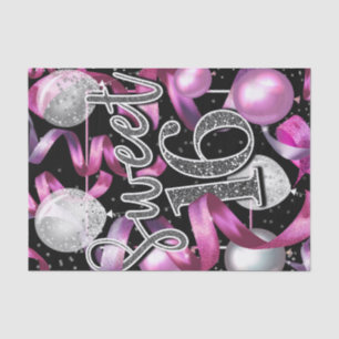 Papier Mousseline Fête d'anniversaire Sweet 16 Pailleté Argent Noir 