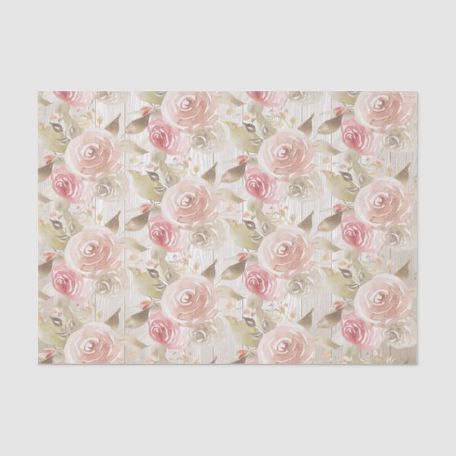 Papier Mousseline Fête de bébé Rose Blush Bois Rustique (Recto)
