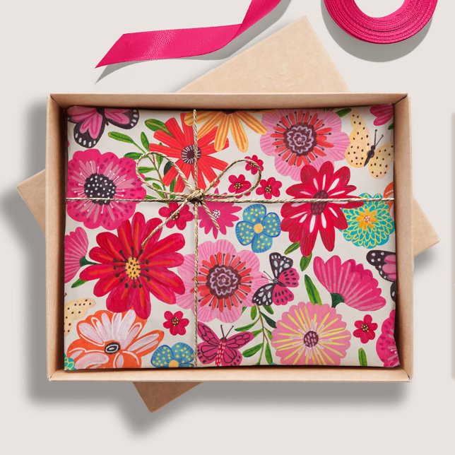 Papier Mousseline Fête de mariage champêtre avec motif de fleurs sau (Bright Wildflower Pattern Bridal Shower Tissue Paper)