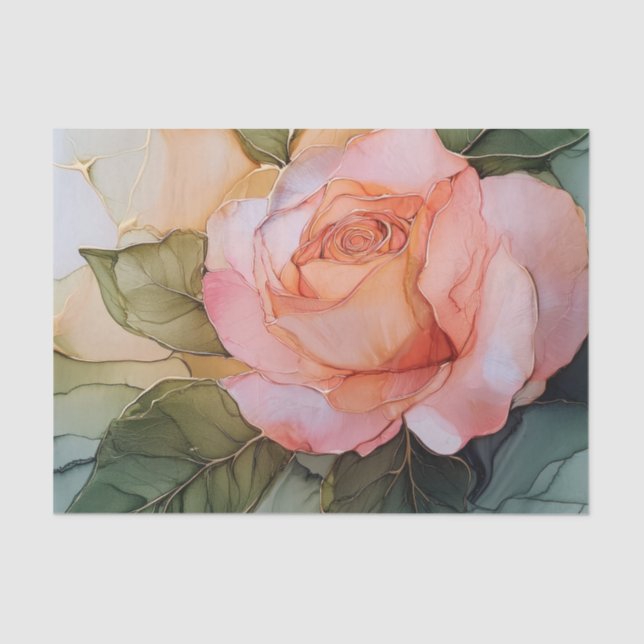 Papier Mousseline Fête de Mariage Fleurs de Rosier Pêche (Recto)