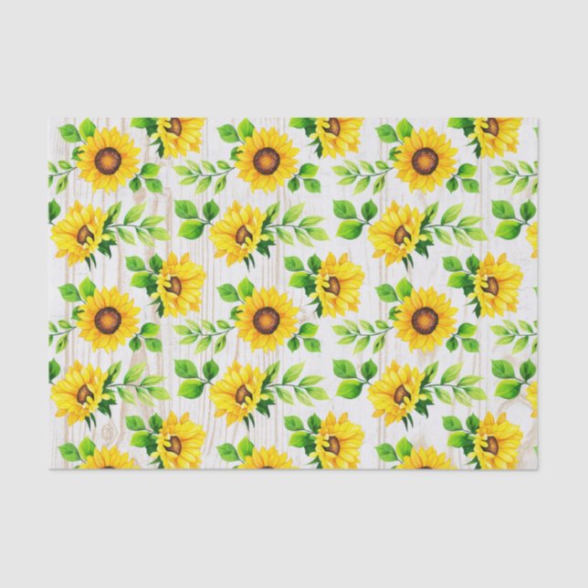 Papier Mousseline Fête de motif botanique de tournesols et de bois r (Recto)
