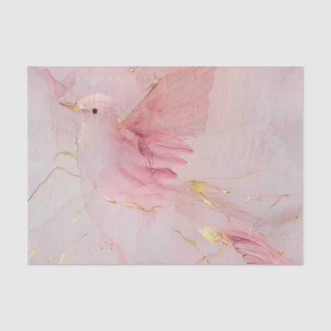 Papier Mousseline Fête de naissance oiseaux rose blush or (Recto)