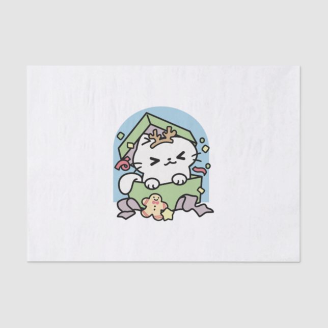 Papier Mousseline Fête de Noël avec Purr-ty Time Cat (Recto)