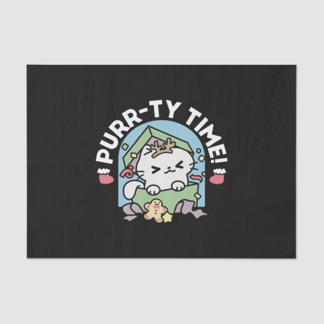 Papier Mousseline Fête de Noël avec Purr-ty Time Cat (Recto)