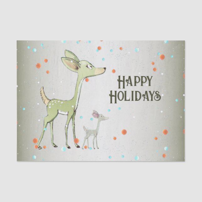 Papier Mousseline Fête de Noël Cerfs Verts Vacances Mignon (Recto)