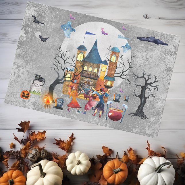 Papier Mousseline Fête de sorcière d'Halloween Maison hantée Aquarel (Créateur téléchargé)