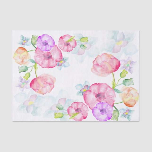 Papier Mousseline Fête des mères Aquarelle Fleurs Maman Mot Art (Recto)