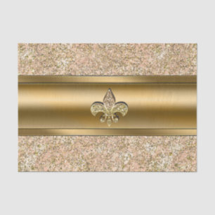 Papier Mousseline Fête Fleur de lis Pailletée Étincelante Rose et Or